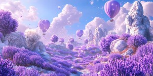 梦幻紫色热气球奇幻景观