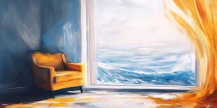 窗边黄椅望碧海