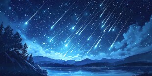 梦幻星空下的流星与山水
