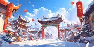 雪韵古街 红灯映照新春景