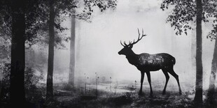 雾中森林的优雅雄鹿