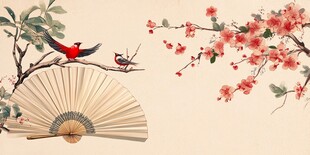 中式扇面花鸟雅致图景