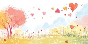 浪漫爱心草地风景图