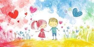 童趣浪漫 牵手的男孩女孩