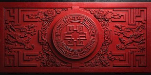 中式红底雕花装饰板
