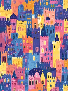 梦幻彩色城堡插画图案