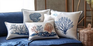 海洋风刺绣抱枕装点家居