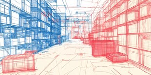 未来仓库蓝图线条概念图