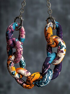 多彩印花布艺链条饰品