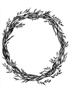 手绘枝叶花环图案设计
