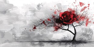 水墨风红玫瑰艺术插画