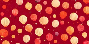 红色背景上的多彩灯笼图案