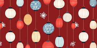 红色背景下的多彩灯笼图案