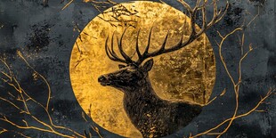 月夜金轮下的神秘雄鹿