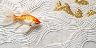 金鲤游于山水纹理间
