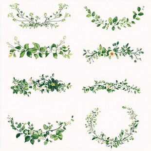 清新绿植花环装饰图案集