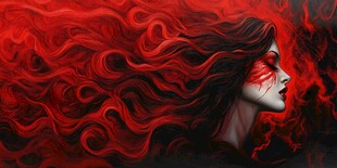 红发飘逸的神秘女性形象