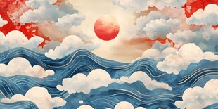 海上红日伴云海壮丽景观