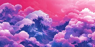 梦幻粉紫云海波浪景观