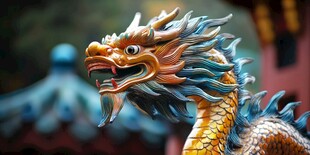 中式龙雕像 色彩绚丽威武