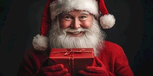 圣诞老人手持精美红色礼物