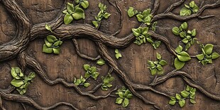 树根攀附的生机墙面