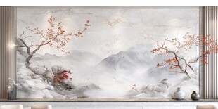 中式山水花鸟电视背景墙