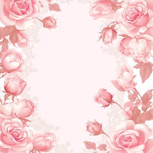 浪漫粉色玫瑰花边框背景