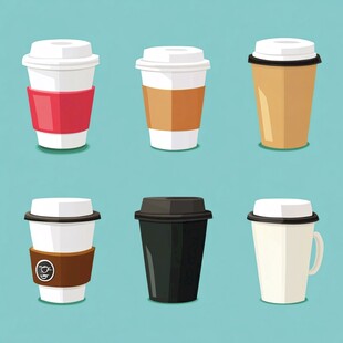 多样纸质咖啡杯插画展示