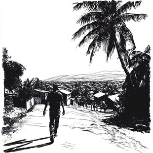 漫步乡村小道的孤独身影