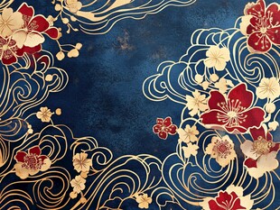中式花卉海浪纹华丽背景