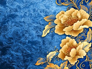 蓝底金牡丹华丽背景图
