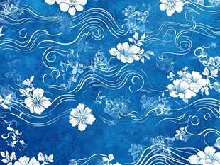 蓝底白花海浪图案纹理