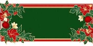 圣诞花卉边框绿色背景图
