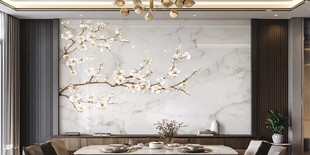 新中式客厅大理石花卉背景墙