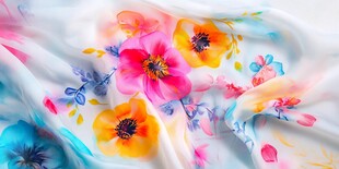 多彩花卉印花丝绸面料