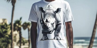 个性犀牛图案白色T恤