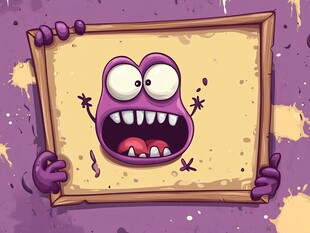 紫色怪兽举牌趣味插画