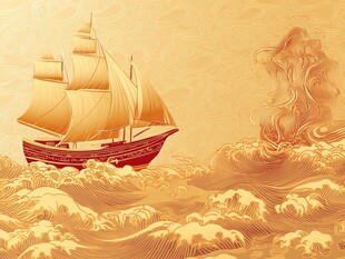 扬帆破浪的古风航船画面