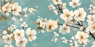 春日白花朵朵插画背景图