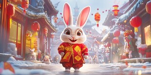 萌兔闹新春 街道年味浓