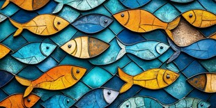 彩色鱼群马赛克艺术图案