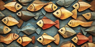 多彩木制小鱼装饰图案