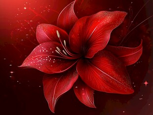 艳丽红百合绽放梦幻背景