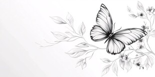 黑白蝴蝶栖于花枝