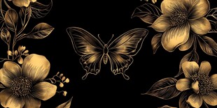 金色花卉蝴蝶装饰图案
