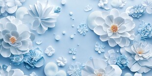 淡蓝色系纸艺花朵梦幻背景
