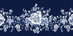 青花瓷花卉纹样花边图案