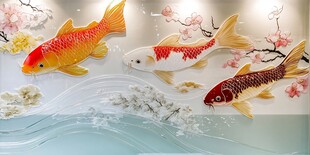 立体锦鲤装饰画 中式风情