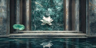 中式墨绿背景下的莲花景致